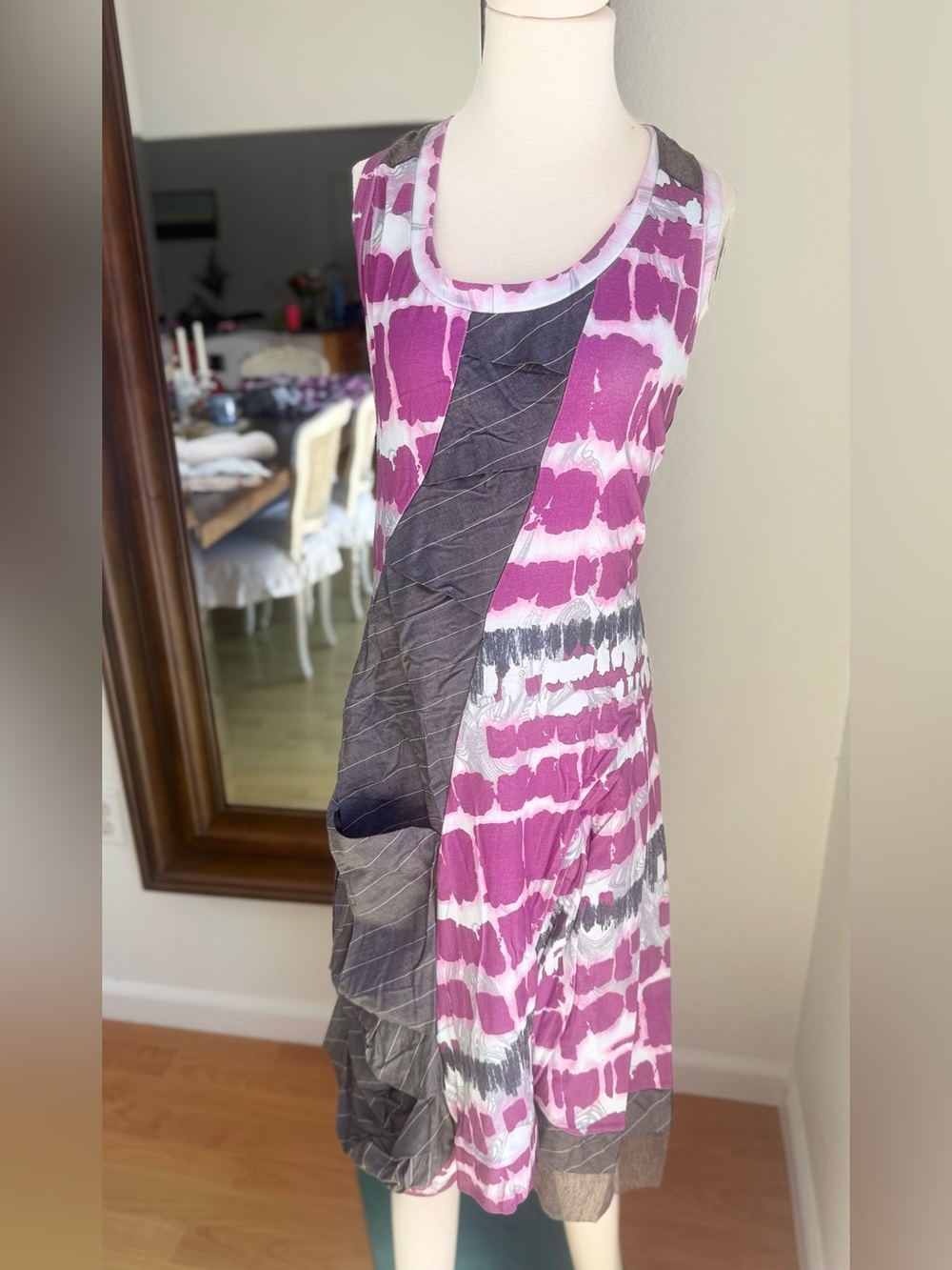 Aimee G Pink White and Gray Asymmetrical Sleeveless Dress